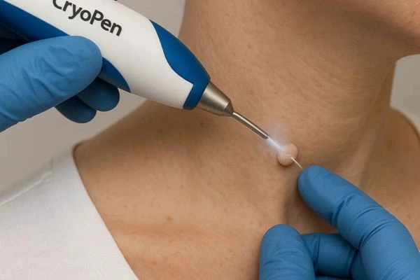 Person receiving Cryotherapy skin tag removal Kirkstall