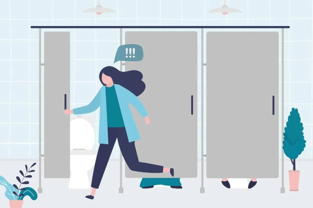 graphic of Urine incontinence Kirkstall woman running to the toilet.