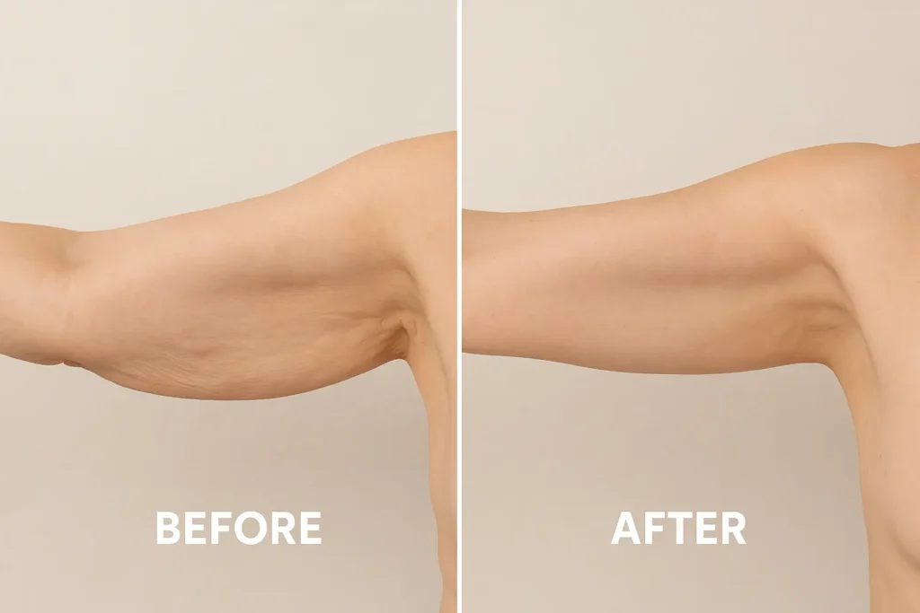 Picture of LA LIPO Kirkstall before and after results of skin tightening treatment on the upper arms.